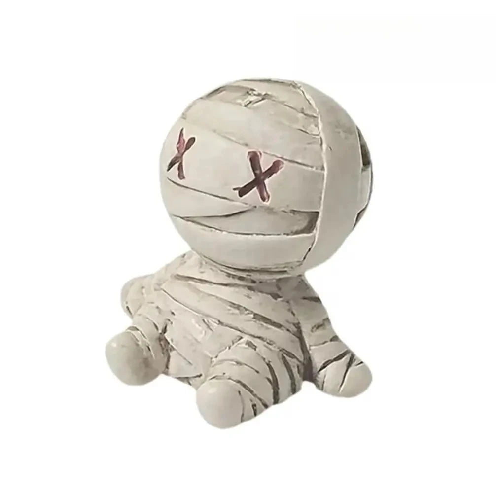 10pcs Mini Mummy Resin Figurines, Tiny Mummy Doll Statues, Micro Landscape Ornaments, Desktop Decor for Halloween Party
