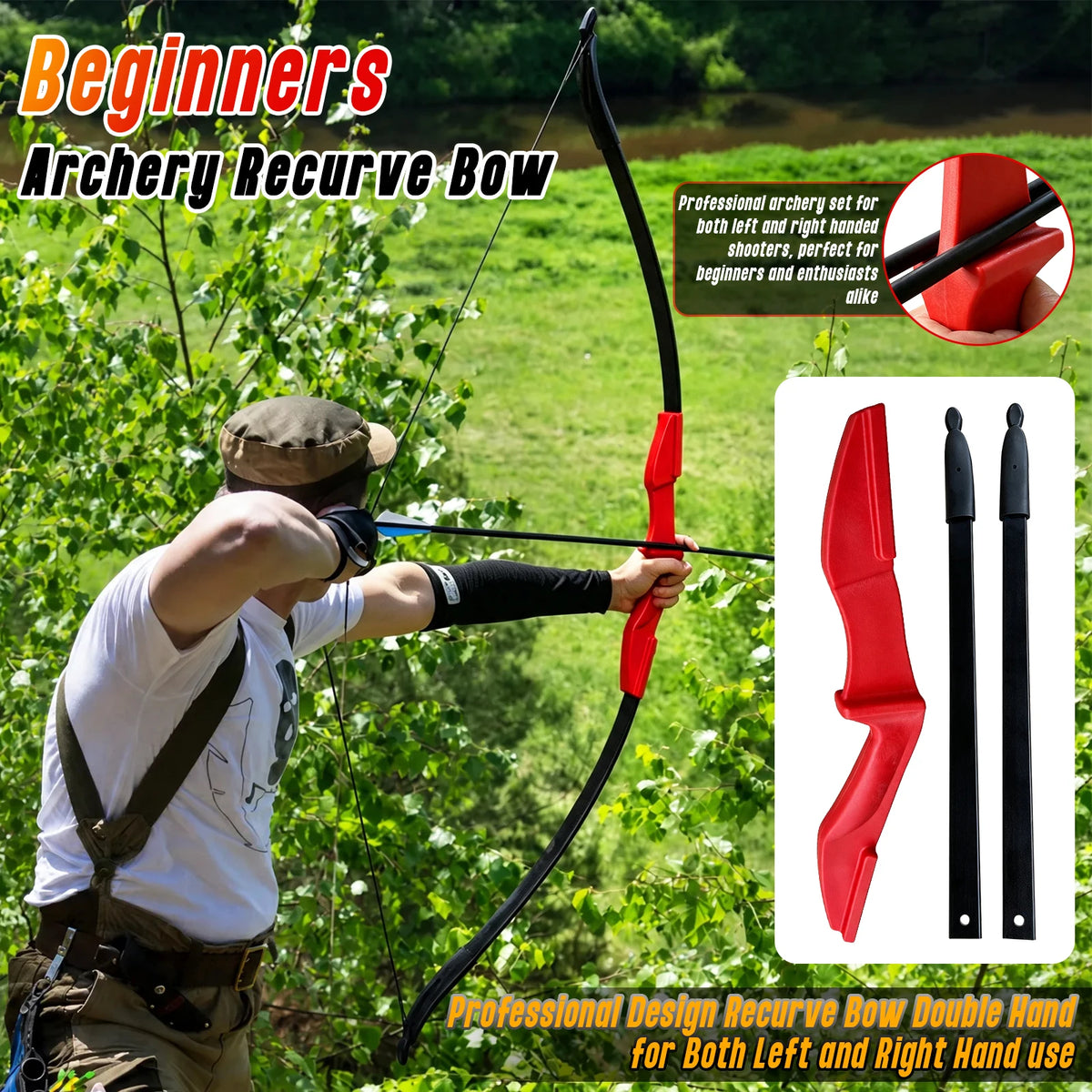 Archery Recurve Bow 53" Standard Set for Adults 20 30 40lb, Takedown Archery Kit for Beginners Right & Left Handed Outdoor Target Practice & Training, Adult Beginners to Advanced Outdoor Target Practice,Red