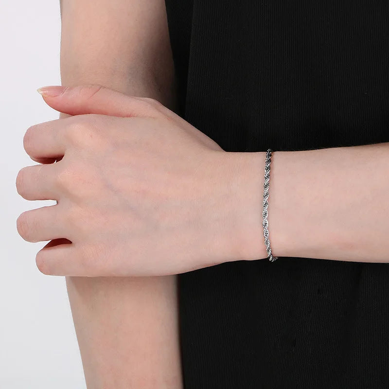 Twisted Rope Chian Bracelet for Woman Hip Hop Punk 4MM Gold Color Stainless Steel Gold Color Necklace Fashion Jewelry