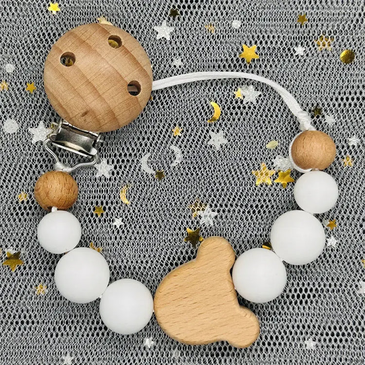 Personalized Baby Pacifier Clip Custom Name Silicone Bead Nipple Dummy Clips Engraved Infant Wooden Pacifier Holder Newborn Gift