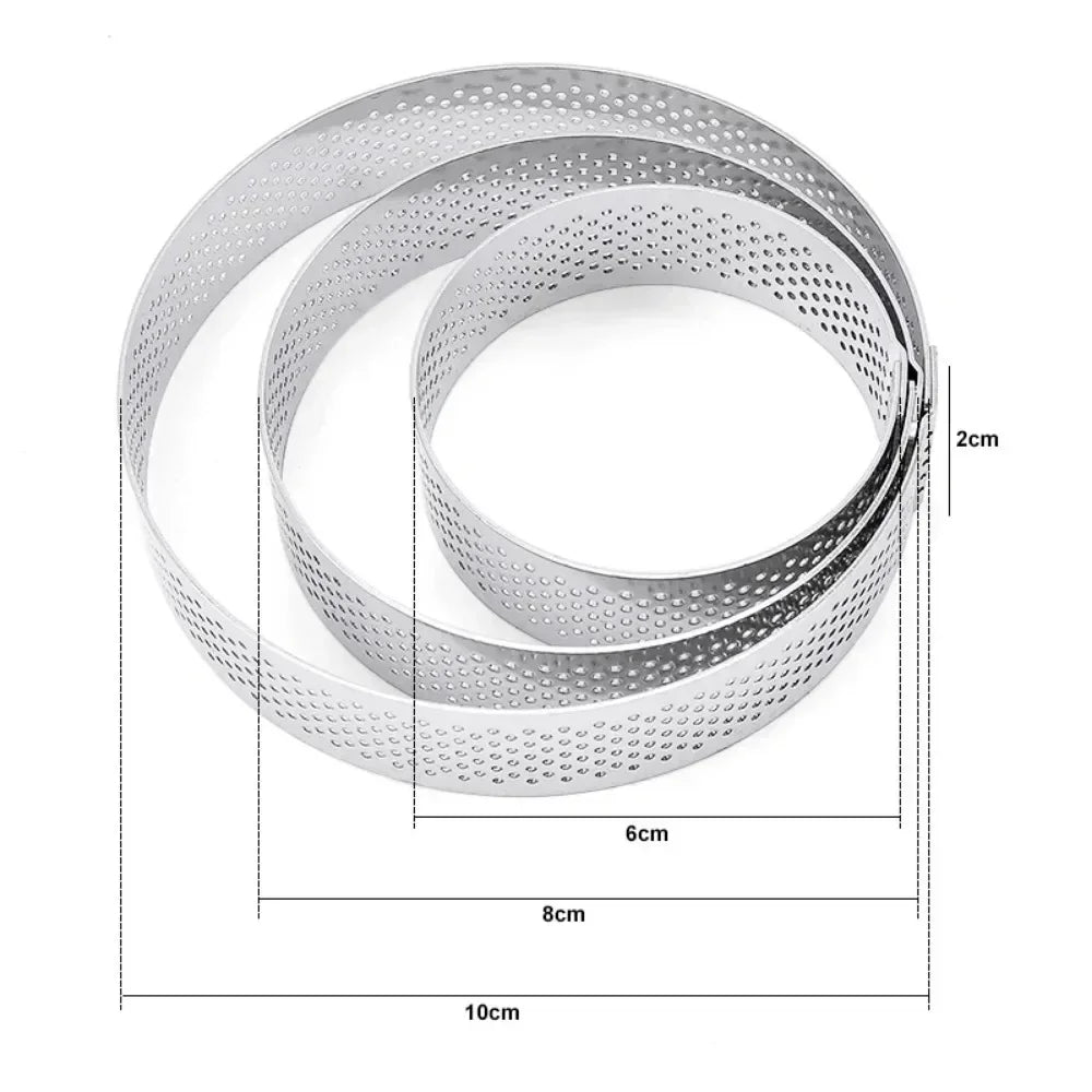 10PCS Round Stainless Steel Tart Ring Heat-Resistant Perforated Molds DIY Mousse Fruit Pie Tartlet Doughnut Mold Kitchen Tools