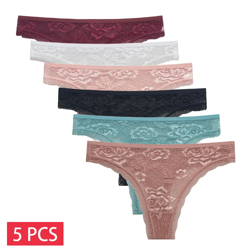5 PCS/Set Sexy Lace Thongs Low Waist Underwear Women G-string Underpants Lady Bikini Panties Female Sexy Lingerie M-XL