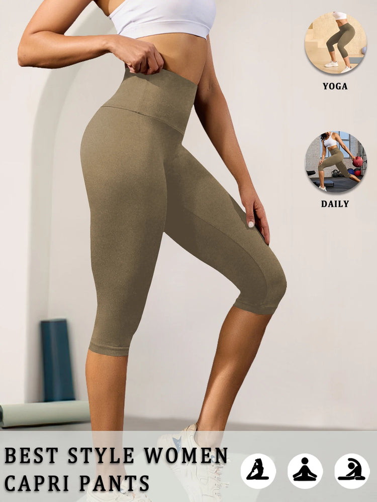 Women High Waisted Capri Pants Super Soft No See Through Tummy Control Yoga Running Workout Home Casual Leggings