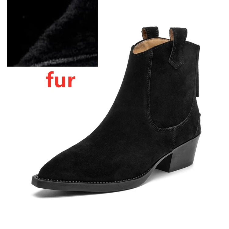 AIYUQI Women's Ankle Boots 2026 New Pointed Toe Zippered Western Cowboy Boots For Women Block Heel Work Boots Female