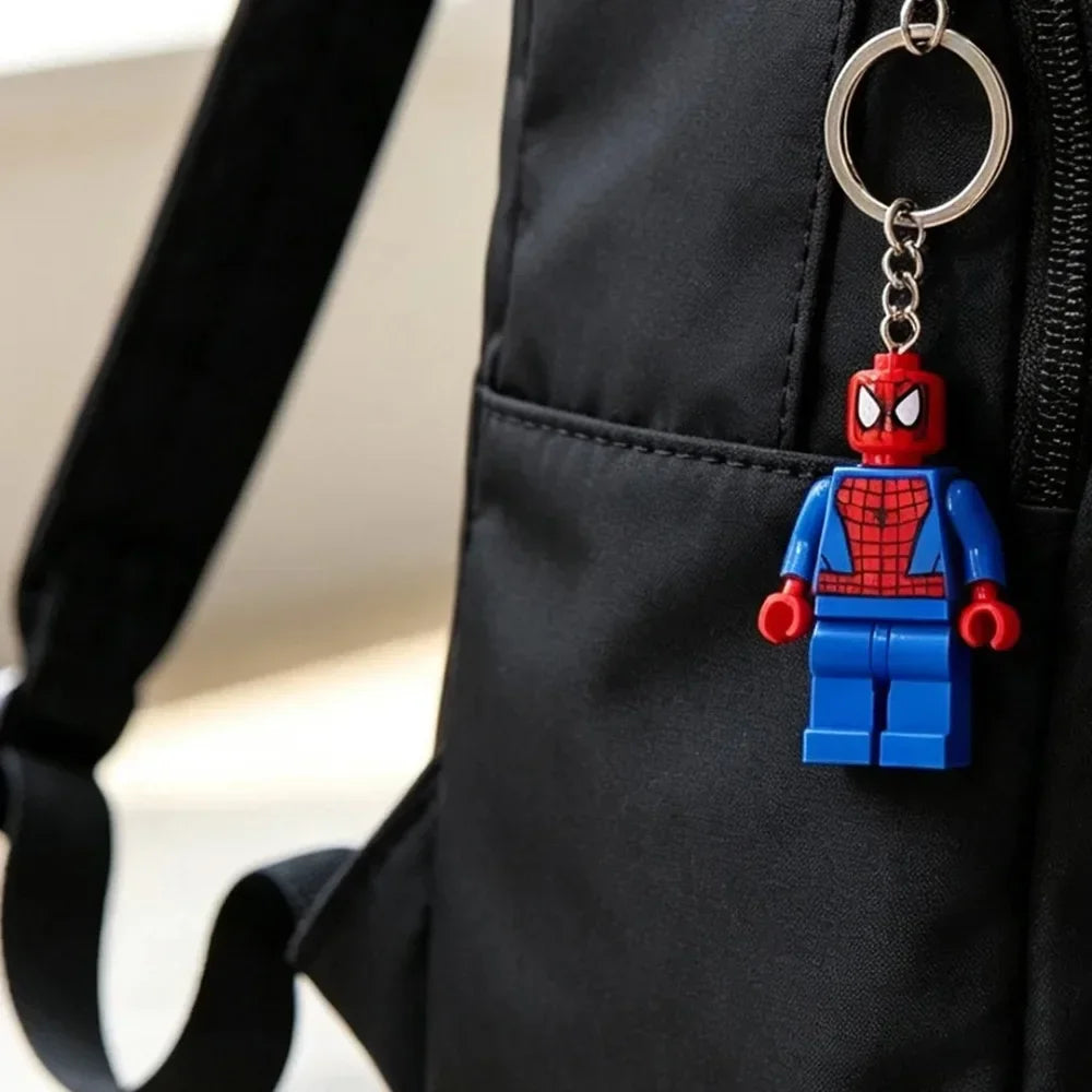 Kawaii  Building Block Minifigure Keychain,Iron Man Spider-Man Superman Key Ring,Backpack Pendant,Birthday Gift