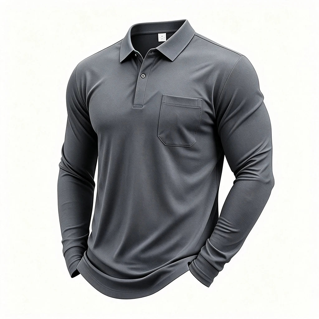Men Quick Dry Long Sleeve Golf Polo Shirt Breathable Sports T‑Shirt Casual Work Pullover Lapel Tops Lightweight Business Outdoor