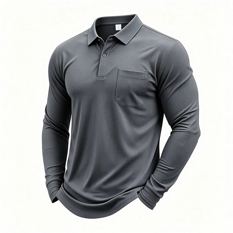 Men Quick Dry Long Sleeve Golf Polo Shirt Breathable Sports T‑Shirt Casual Work Pullover Lapel Tops Lightweight Business Outdoor