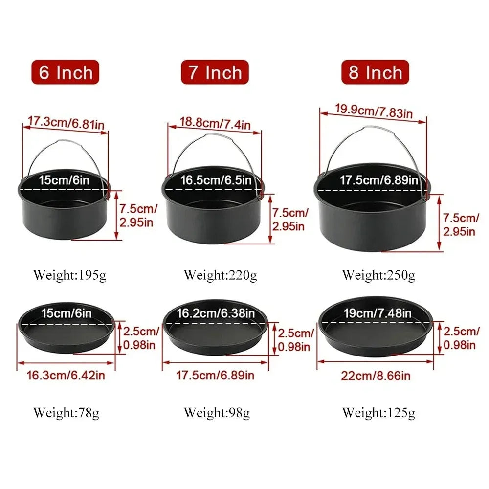 6/7/8 Inch Non-Stick Cake Pan Air Fryer & Oven Safe Mold with Handles Multi-Use Bakeware for Pizza/Cakes/Desserts Baking Tray