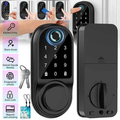 Bluetooth Smart Deadbolt Door Lock Fingerprint Password IC Card Key App Temporary Passcode Keyless Entry Keypad Lock For 35-55mm Home Front Door