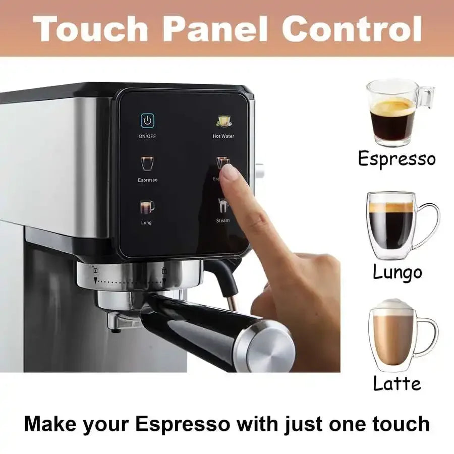 20Bar Espresso Machine With Dual Boiler, LCD Touch Control & Milk Frother| Compact Home Coffee Maker For Café Style Cappuccino & Latte, 304 Stainless Steel, 110V-130V