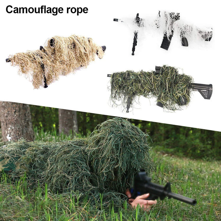Jungle/Desert/Snow Ghillie Rifle Cover Wrap Synthetic w/Elastic Strap Camouflage Airsoft Hunting Blind Ropes 1.4M CS Gun Wraps