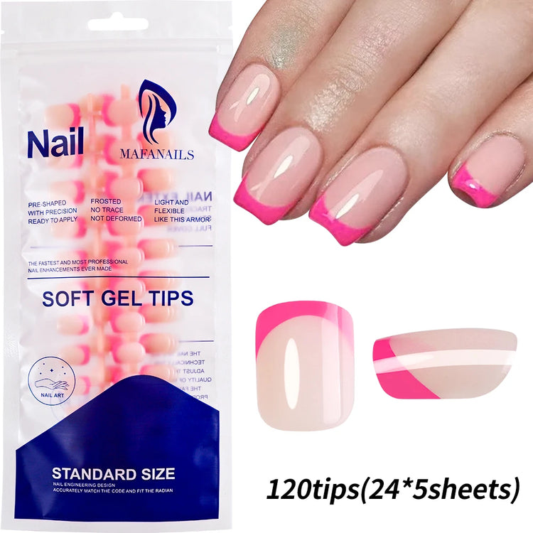 240/120Pcs Colorful French Short Square False Nails Full Cover Fake Nail Tip Extension Acrylic Wearable Ballerina Press on Nails