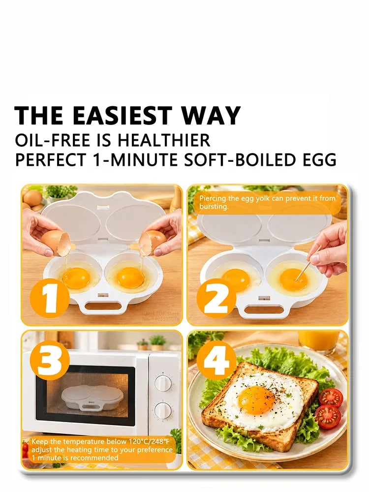 iLMH Microwave Egg Cooker, BPA Free Non Stick Dual Cavity Egg Poacher, Quick Oil Free Breakfast Maker for Home Kitchen Dorm
