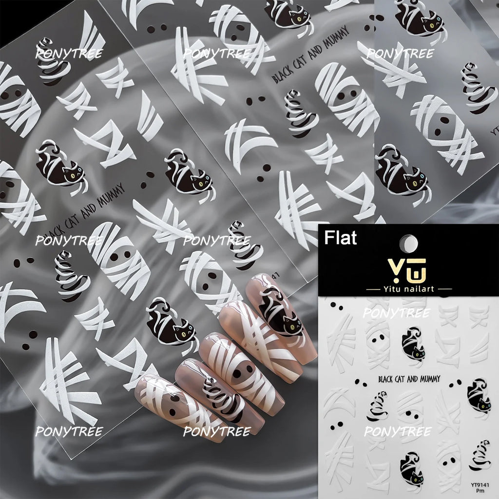 Wicked Pumpkin Expression Horror Face Dark Halloween Metallic Flat Cute Spooky Adhesive Nail Charms Art Sticker Manicure Decals