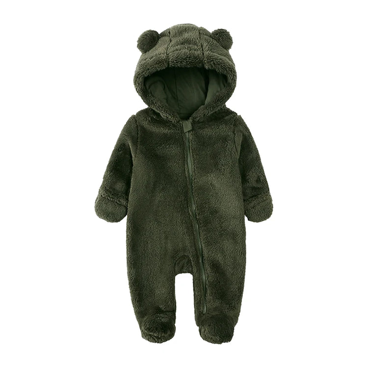 0-24M Baby Rompers Infant Clothes Winter Newborn Baby Boy Girl Zipper Bodysuit Bear Fleece Hooded Pyjamas