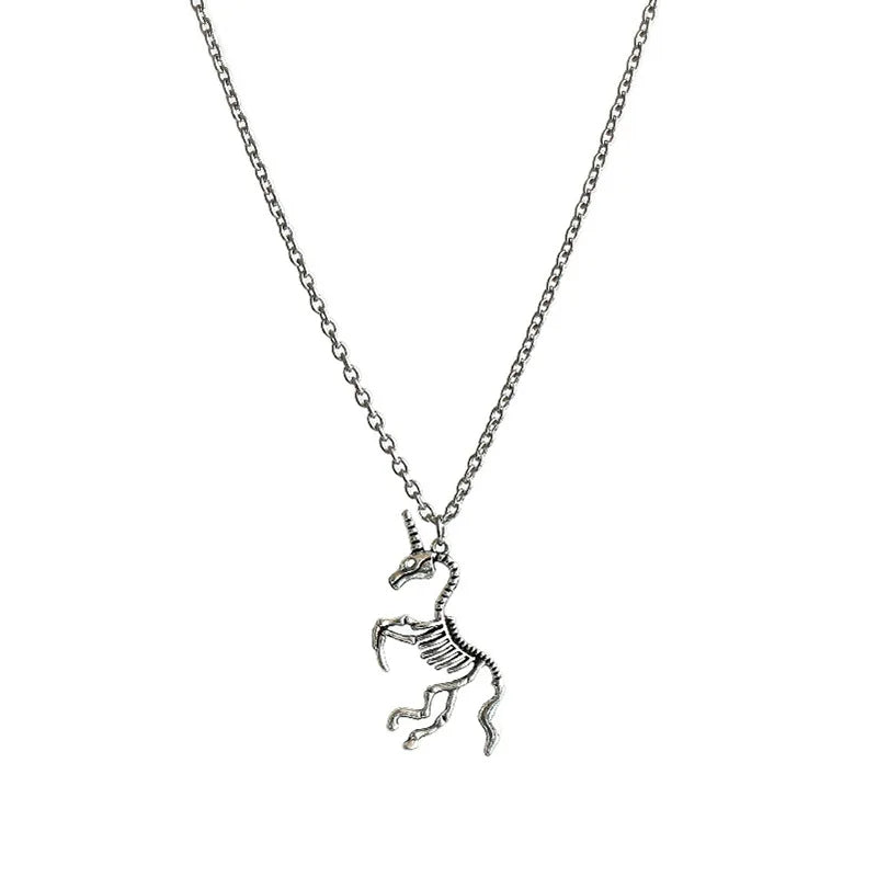 Gothic Unicorn Horse Skull Punk Skeleton Jewelry Necklace Dark Art  Animal Bone Dangle Earrings for Women Decorations Wholesale