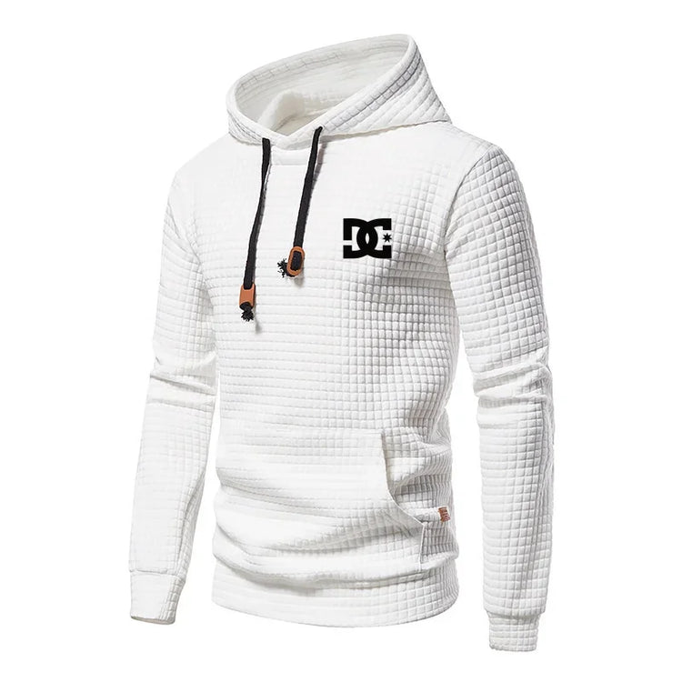 2025 New Spring and Autumn Europe Men DC Letters Printed Casual Large Pocket Hoodie Jumper Small Plaid Jacquard Plus Size