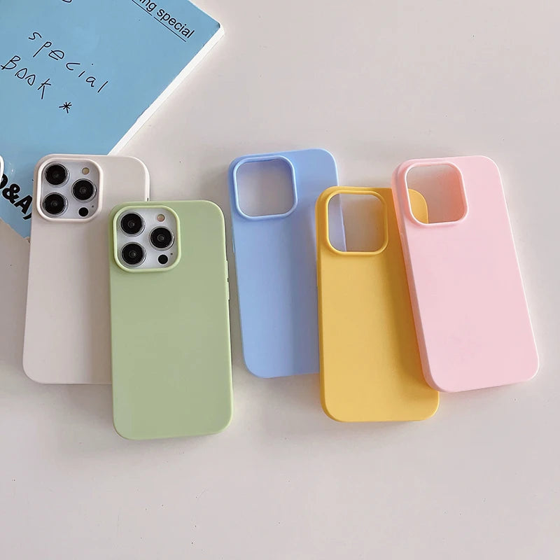 Luxury Candy Color Silicone Soft Case For iPhone 16 15 14 13 12 Pro Max Plus Mini 16+ Matte Ultra Thin Cover Frosted Shell Slim