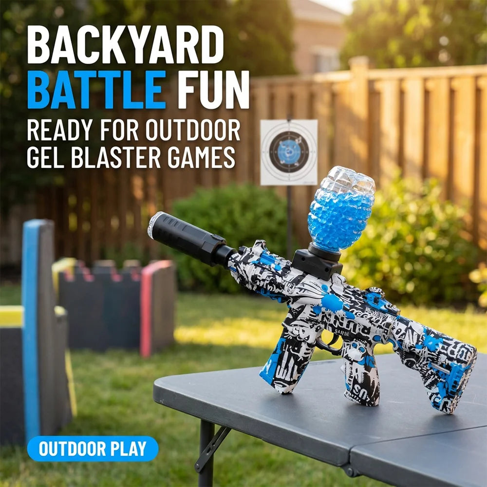 Graffiti Electric Gel Ball Blaster Toy, LED Glow & Cool Mist Effect Auto Gel Blaster, Rapid Shooting Game for Backyard Outdoor Team Activity, Rechargeable Gel Blaster with Hopper, Gift for Teen Hobbyist
