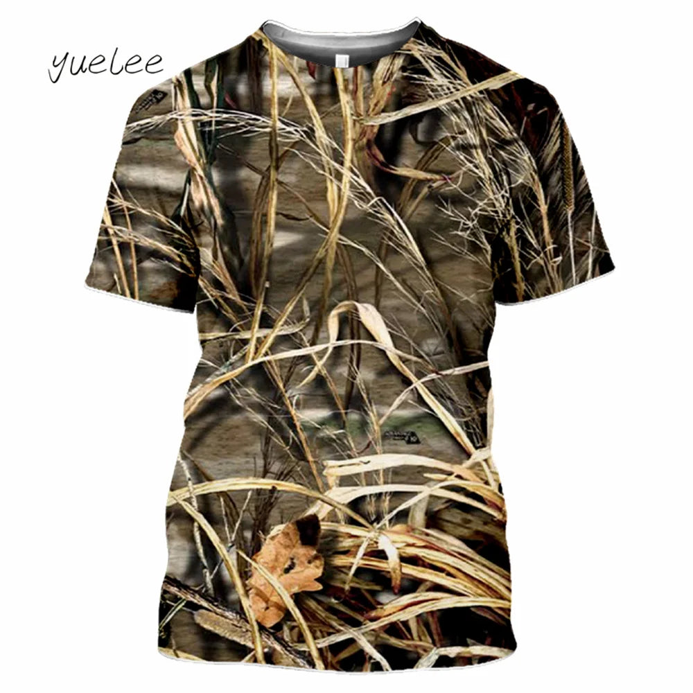Novelty Men's T-Shirt 3D Woods Hunting Camouflage Print Short-Sleeved T-Shirt Outdoor Sports Tops Summer Men's Casual T-Shirt