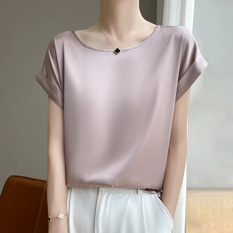 New O-Neck Silk Camisole Ladies Thin Vest Satin Loose Outer Sleeveless Top Summer Suit Insid Sling Mulberry Silk Bottoming Shirt
