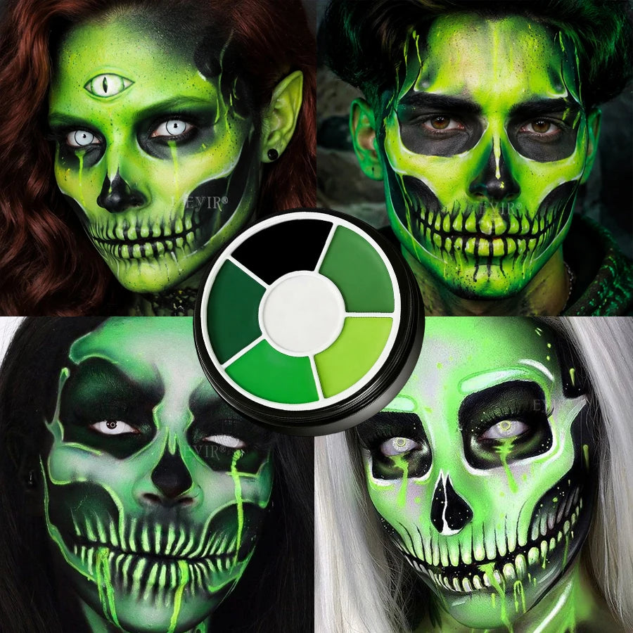 EYIR Green Black White Face Body Paint Palette 6 Colors Water Activated SFX Makeup Kit With 6 Brushes Halloween Cosplay Festival