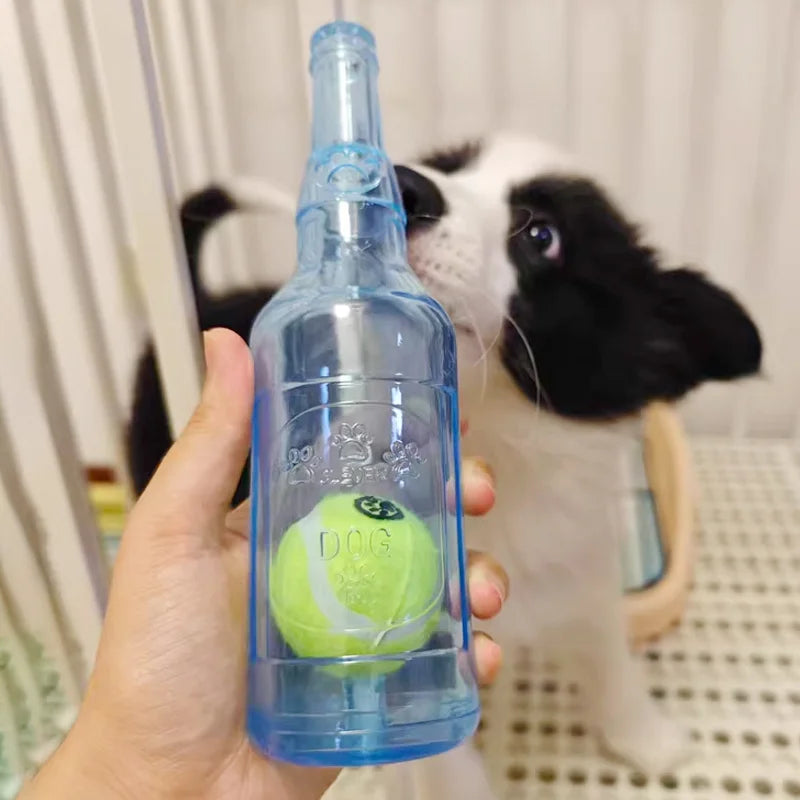 Pet Chew Toy TPR Bite-Resistance Beer Bottle with Tennis Ball Toy Puppy Teeth Grinding Dog Chewing Squeaky Interactive Toys