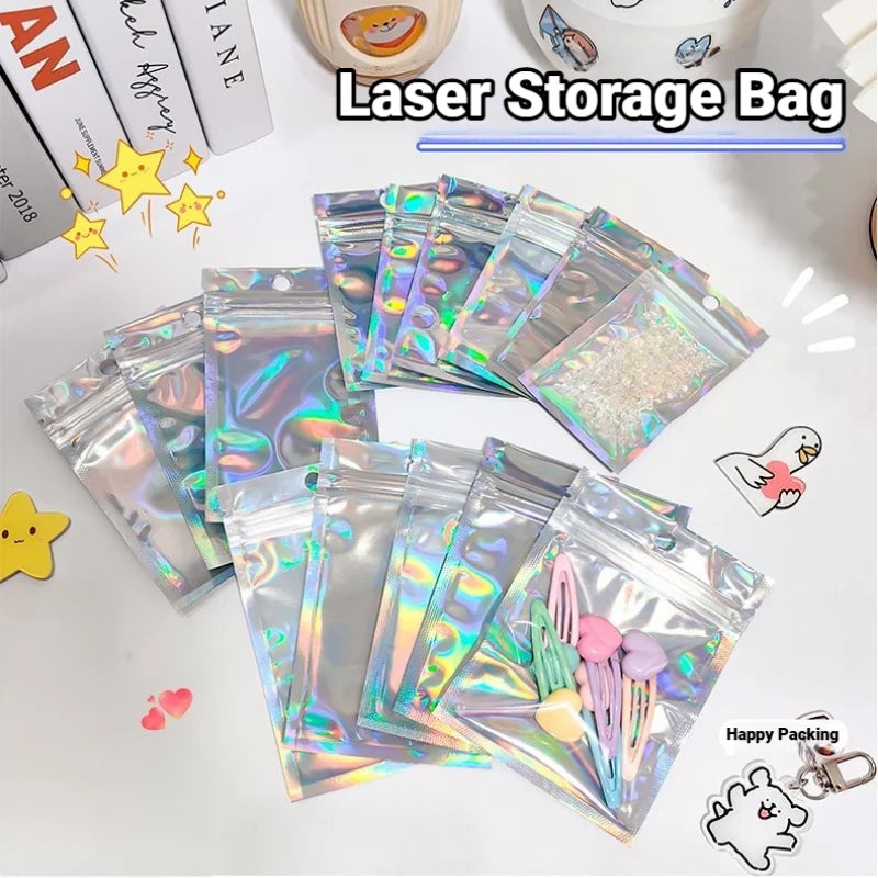 Holographic Resealable Ziplock Mylar Bags For Candy Tea Jewelry And Beauty Item Storage