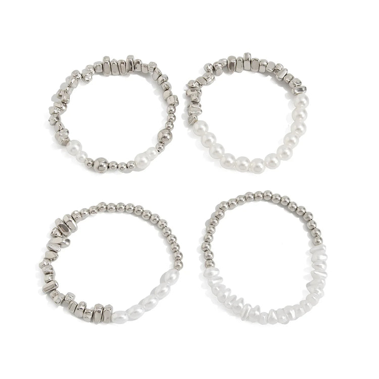 4pcs/set Fashion Bracelets For Women New Vintage Irregular CCB Beads Imitation Pearl Chain Jewelry Valentine's Gift B068