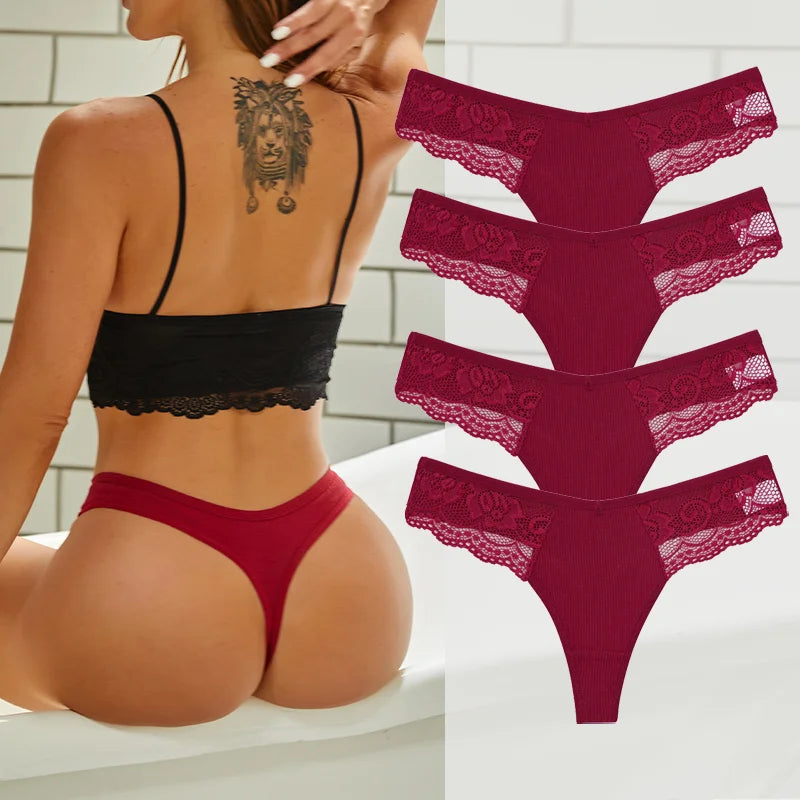 4PCS Cotton G-string Women Lingerie Sexy Lace Panties Thongs Femme Underwear Sexy Pantys Underpant Lingerie Lace Intimates S-XL