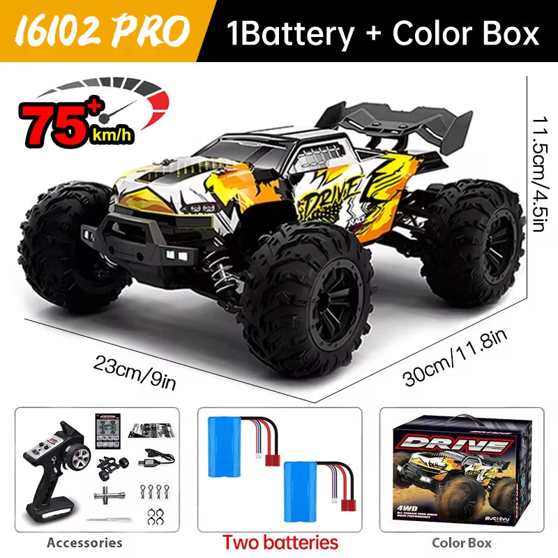 16102 Brushless Professional RC Remote Control Car Four-wheel Drive High Horsepower With LED Off-road Adult Four-wheel Drive 70KM/H High-Speed Drift Racing Boy Toy