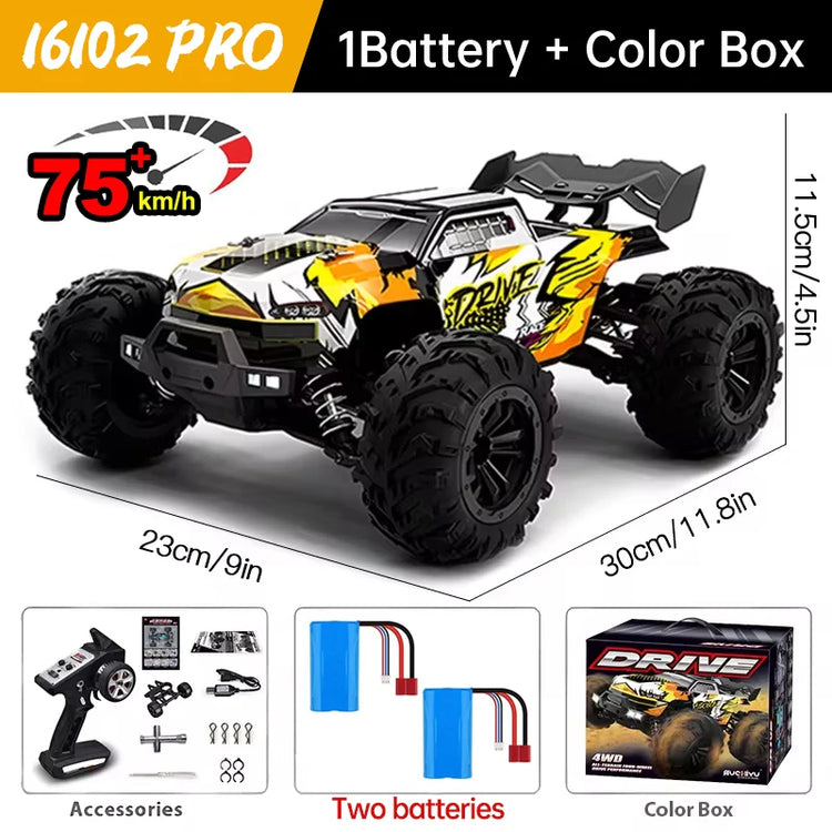 16102 Brushless Professional RC Remote Control Car Four-wheel Drive High Horsepower With LED Off-road Adult Four-wheel Drive 70KM/H High-Speed Drift Racing Boy Toy