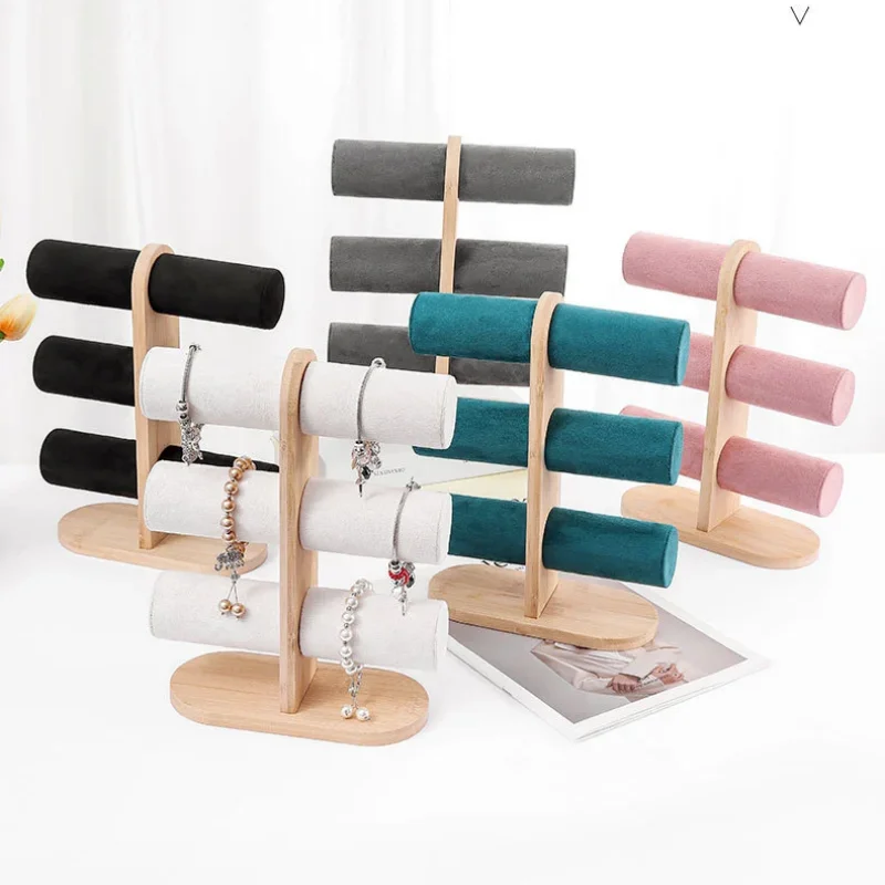 1-3 Tier Wooden High-end Jewelry Display Rack Ring Storage Tray Necklace Bracelet Display Props Jewelry Display Tools