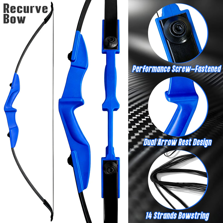 Youth Recurve Bow Set for Beginners, 53" Takedown Bow and Arrow Kit 20 30 40lb, Family Target Practice Archery Set, Ships from US