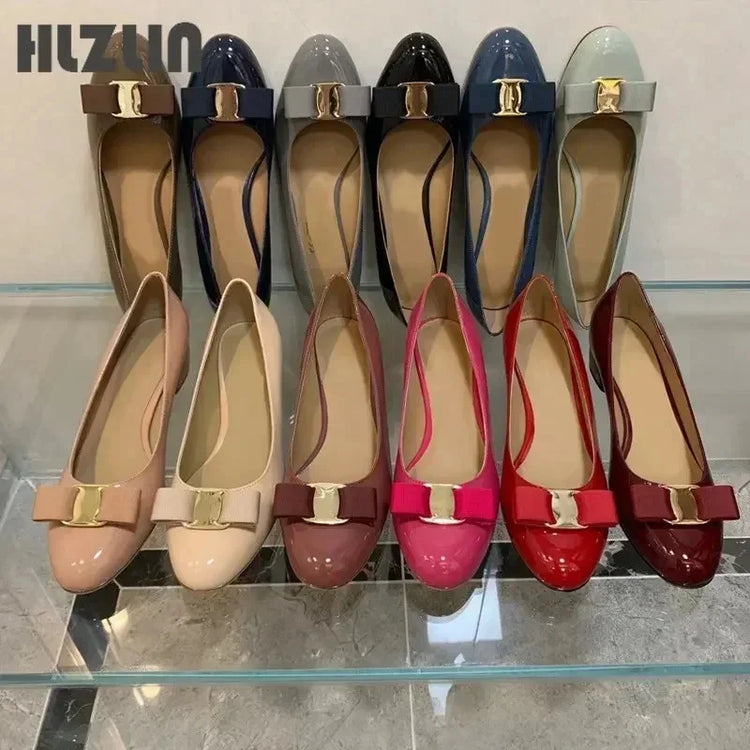 JP GPBD Ballet flats new leather round head shallow bow multifunctional single shoes women's leather bow bow design