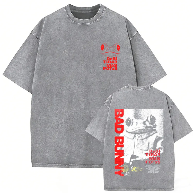Rapper Bad Bunny Vintage Washed T Shirts Fans Gift Debi Tirar Mas Fotos DTMF Merch T-shirt Men's Women Hip Hop Fashion T-shirts