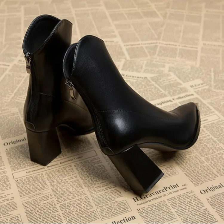 Pointed Toe Women's Ankle Boots Fashion Back Zippers Short Botas Ladies Elegant Square High Heel Winter Women's Footwear