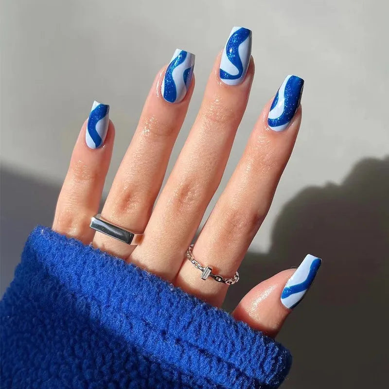 24Pcs French False Nails Almond Fake Nails with Glue Press on White Edge Design Wearable Simple Ins Pink Stiletto Nail Tips