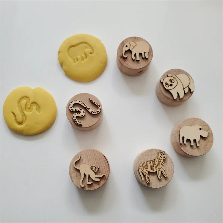 Kids Montessori Wooden Play Dough Stampers Tools Weather Insect Nature Stamps Playdough Fun Activity for Children Sensory Toys