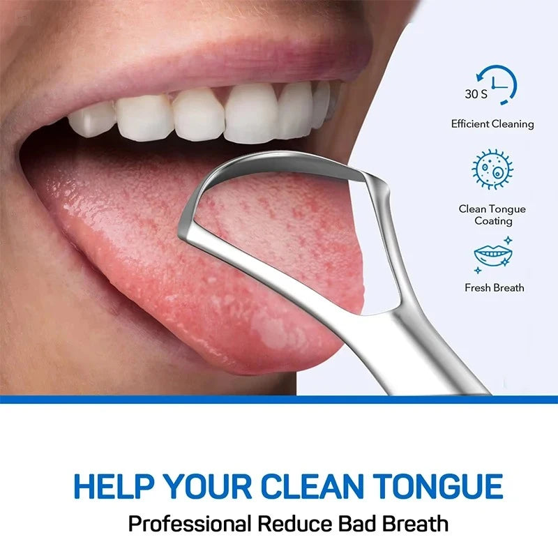 Portable Single‑Layer Stainless Steel Tongue Scraper, Reusable Oral Tongue Cleaner for Tongue Coating Removal and Fresh Breath