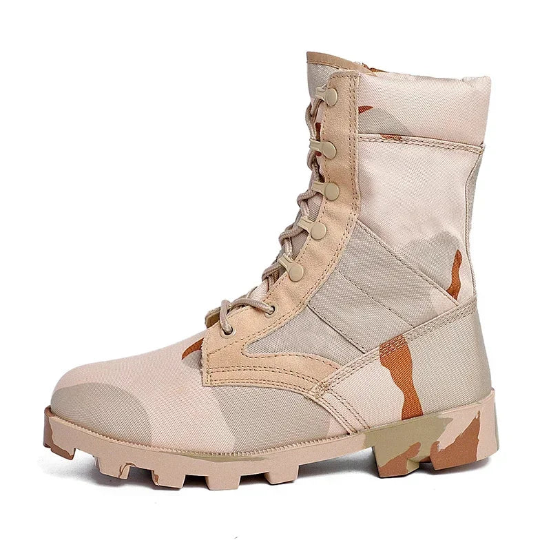 Lace Up Waterproof Outdoor Shoes Breathable Canvas Camouflage Tactical Combat Desert Ankle Boots Men Boots