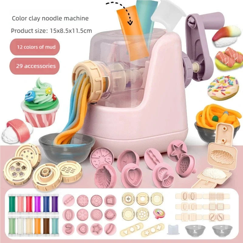 Toddler DIY Clay Craft Set, Noodle Ice Cream Maker Machine with 28 Pcs Molds, Non-Toxic Ultra-Light Clay Playset for Kids Birthd