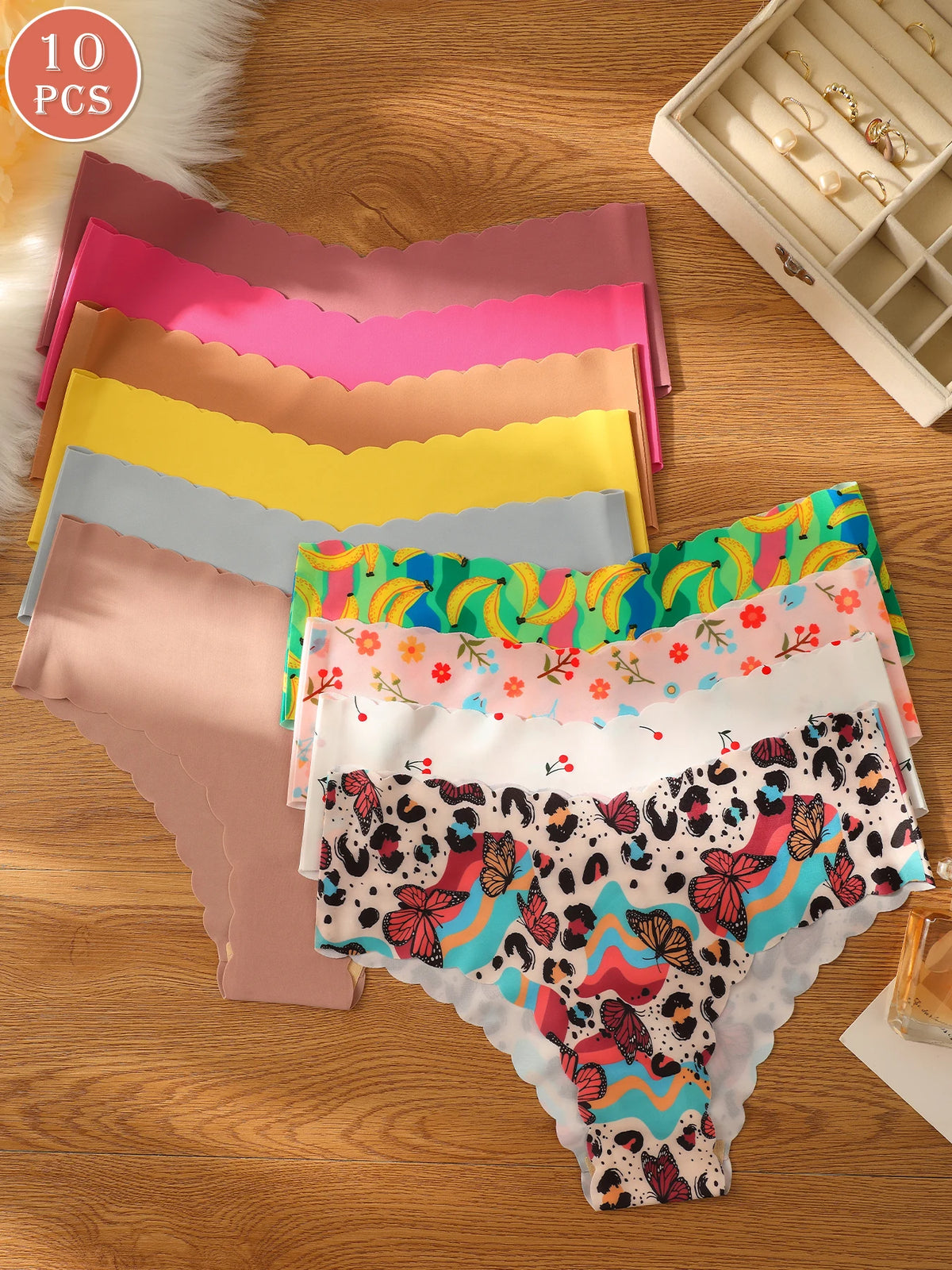 10pcs Women Seamless Wavy Edge Breathable Comfortable Soft Fabric Sexy Triangle Panties