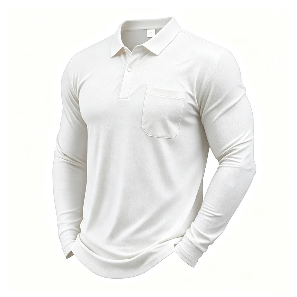 Men Quick Dry Long Sleeve Golf Polo Shirt Breathable Sports T‑Shirt Casual Work Pullover Lapel Tops Lightweight Business Outdoor