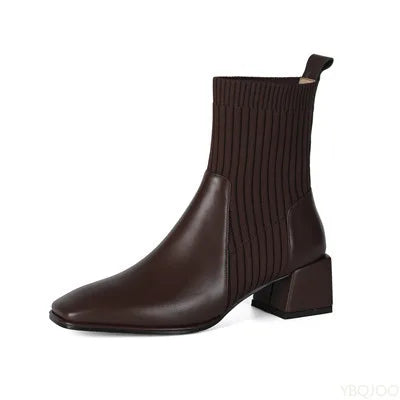 Autumn winter new elegant simple thick heel square toe short boots fashionable versatile shoes casual comfortable women's shoes