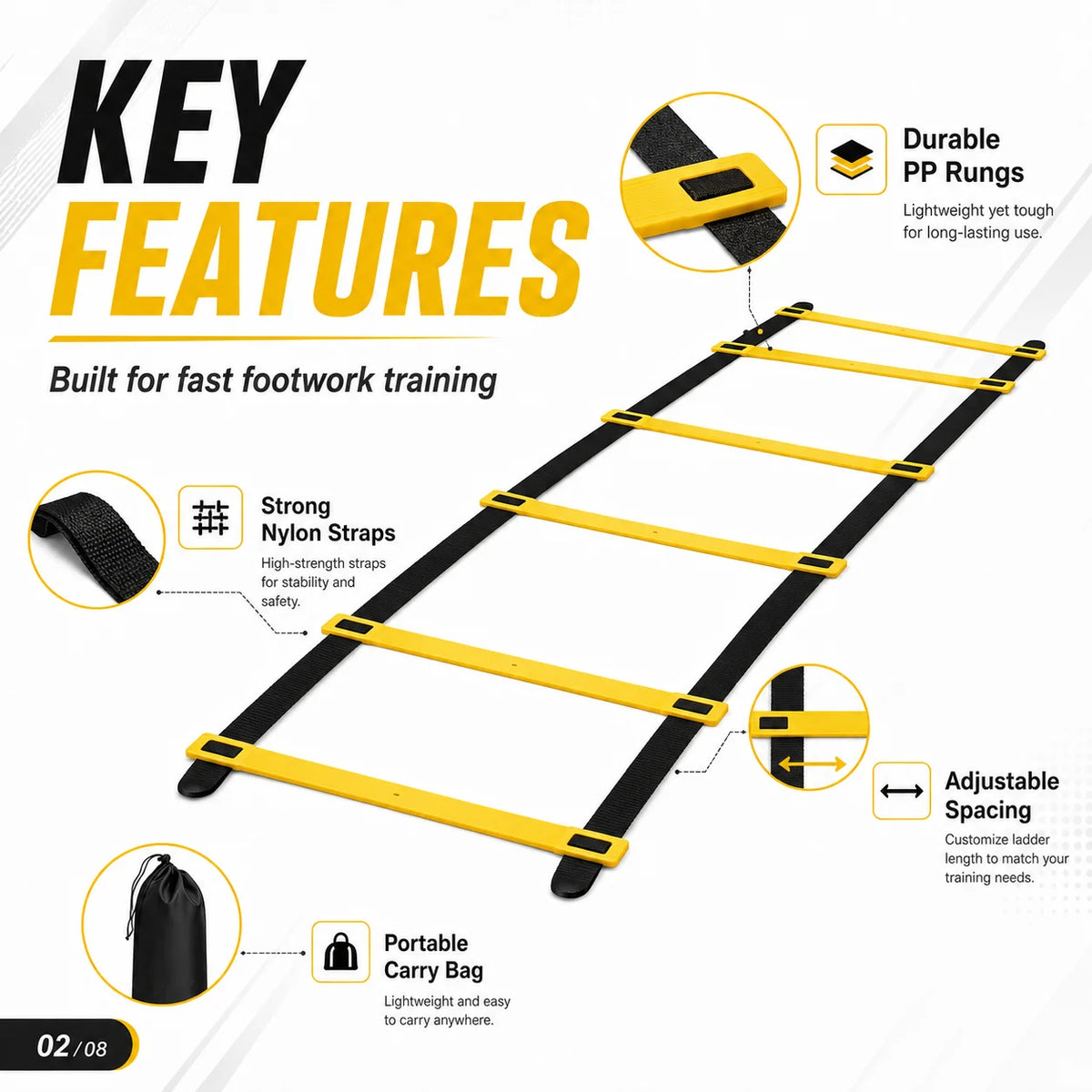 Agility Ladder Set 2-10M Speed Training Ladder with Carry Bag for Soccer Football Footwork Coordination Fitness Drills Home Gym