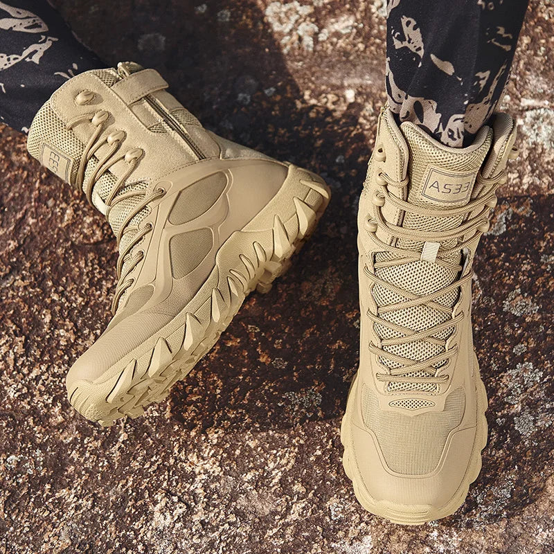 New Men High Quality Brand Leather Boots Tactical Desert Combat Boots Men's Outdoor Hiking Shoes Work Safty Ankle Boots