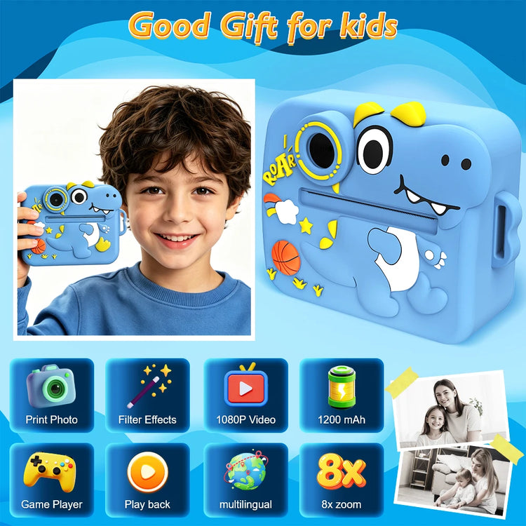 Digital Children Camera For Photography Mini Printer Portable Thermal Instant Print Photo Kids Camera 1080P HD Video Toy Birthday Festivals Gifts