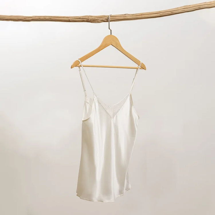 Birdtree, OEKO-TEX, 19MM 100% Real Silk Solid Tank Top, Woman's Adjustable Sling Lace Basics Vest, 2026 Autumn New T69516JF