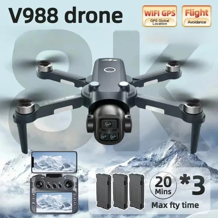 Original V988 Dron 4K Professional 8K HD Dual Camera 5G WIFI Brushless Motor FPV Quadcopter Foldable Aerial Photography Drone